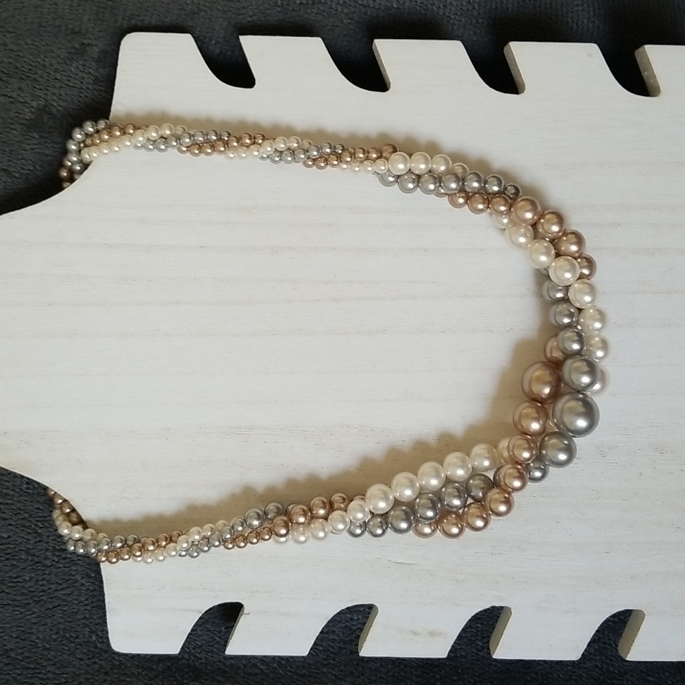 Three Stand Multicolor Faux Pearl Necklace